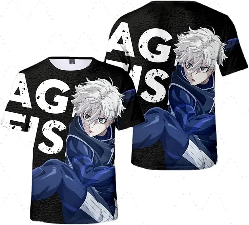 أنيمي الأزرق قفل ثلاثية الأبعاد مطبوعة الرجال النساء الأطفال تي شيرت موضة Harajuku نمط Y2k كرة القدم تي شيرت المتضخم قصيرة الأكمام بلايز