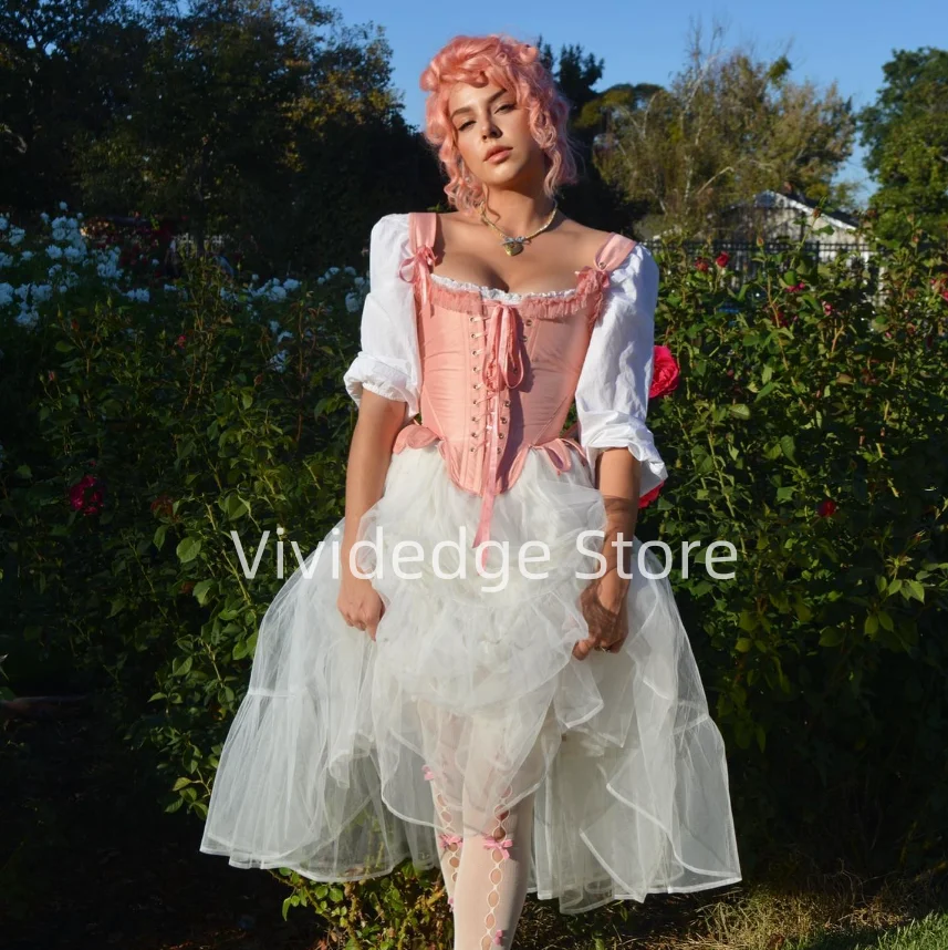 Vintage White Lace Pink Ball Gown 18th Century Corset Opera Christine Daae Cosplay Costume Victorian Evening Gowns فستان سهره