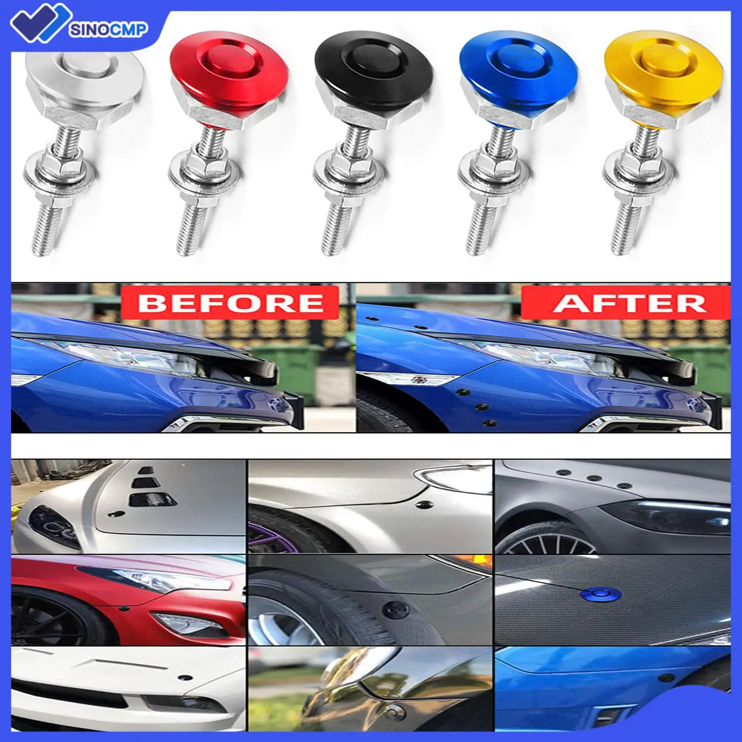 

2pcs Universal Black/Red/Silver/Blue/Yellow Push Button Quick Release Hood Pins Bonnet Lock Clip Latch Bumper Auto Car Fastener