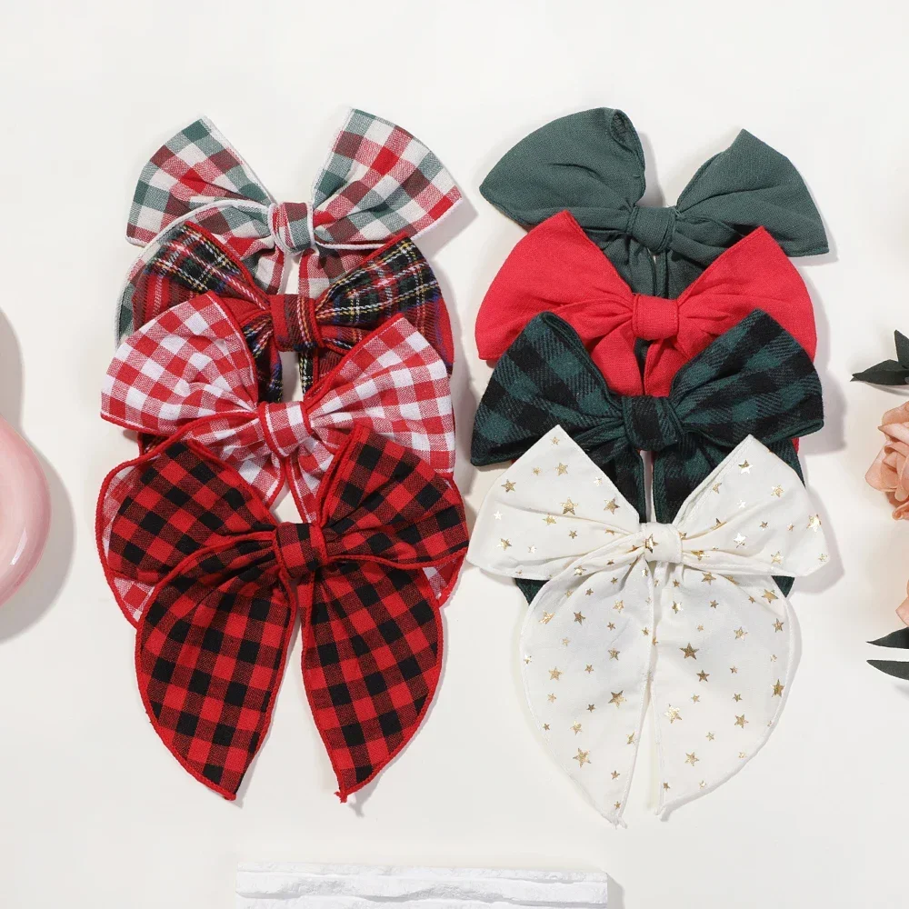 

3PCS/Lot Elegant Colorful Grid Christmas Big Bowknot Ribbon Hair Clip Women Girl Princess Head Headwear Kids Hair Accessories