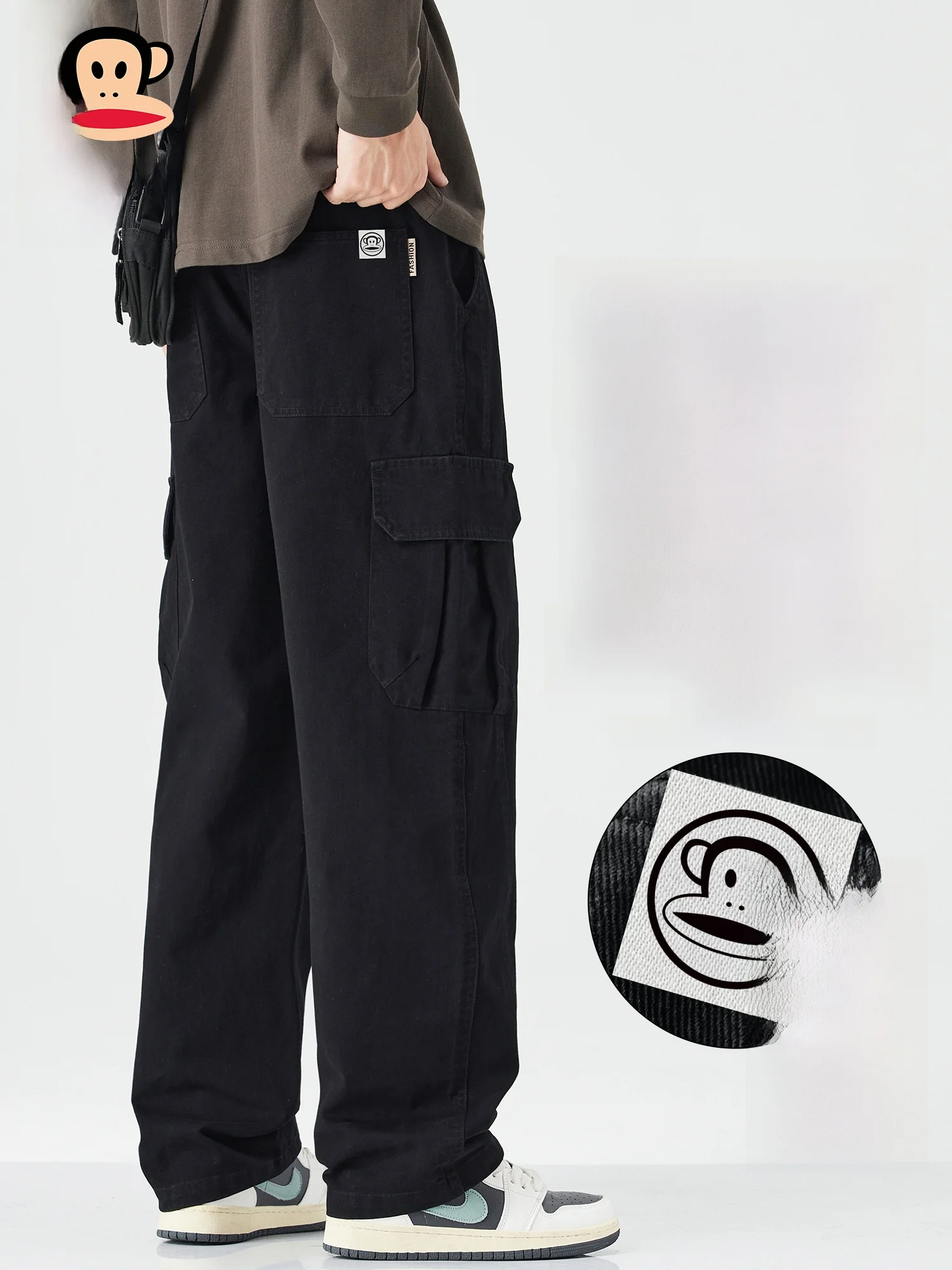 

Мужские повседневные брюки Paul Frank из чистого хлопка, весенне-осенние, свободные, прямого кроя, широкие, длинные, в уличном стиле