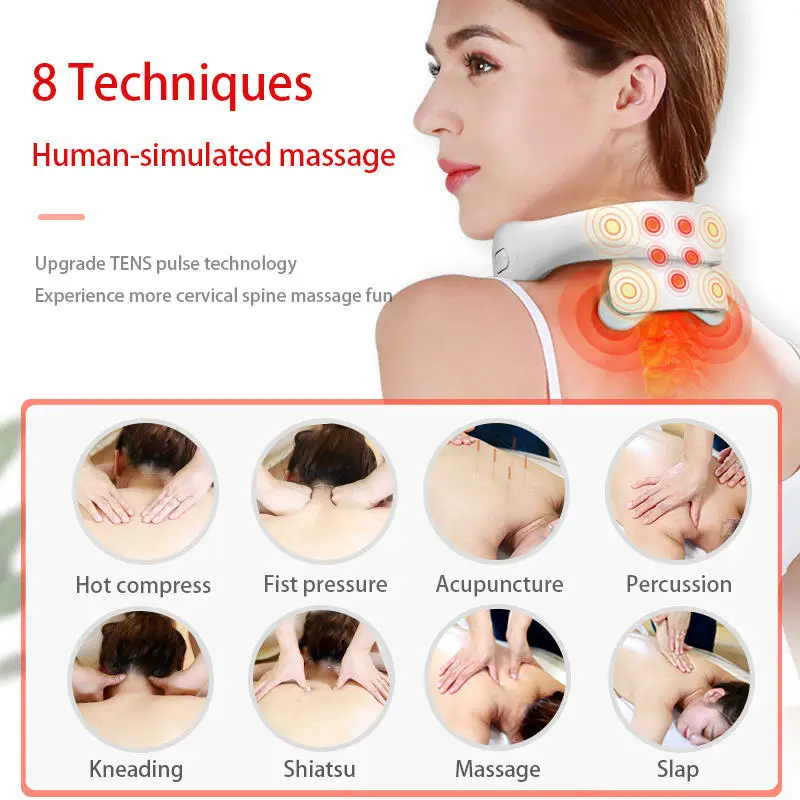 Back And Neck Smart Massage Instrument Shoulder Neck Massage Cervical Vertebra Health Care Vibrator Heating Relieve Pain Muscle