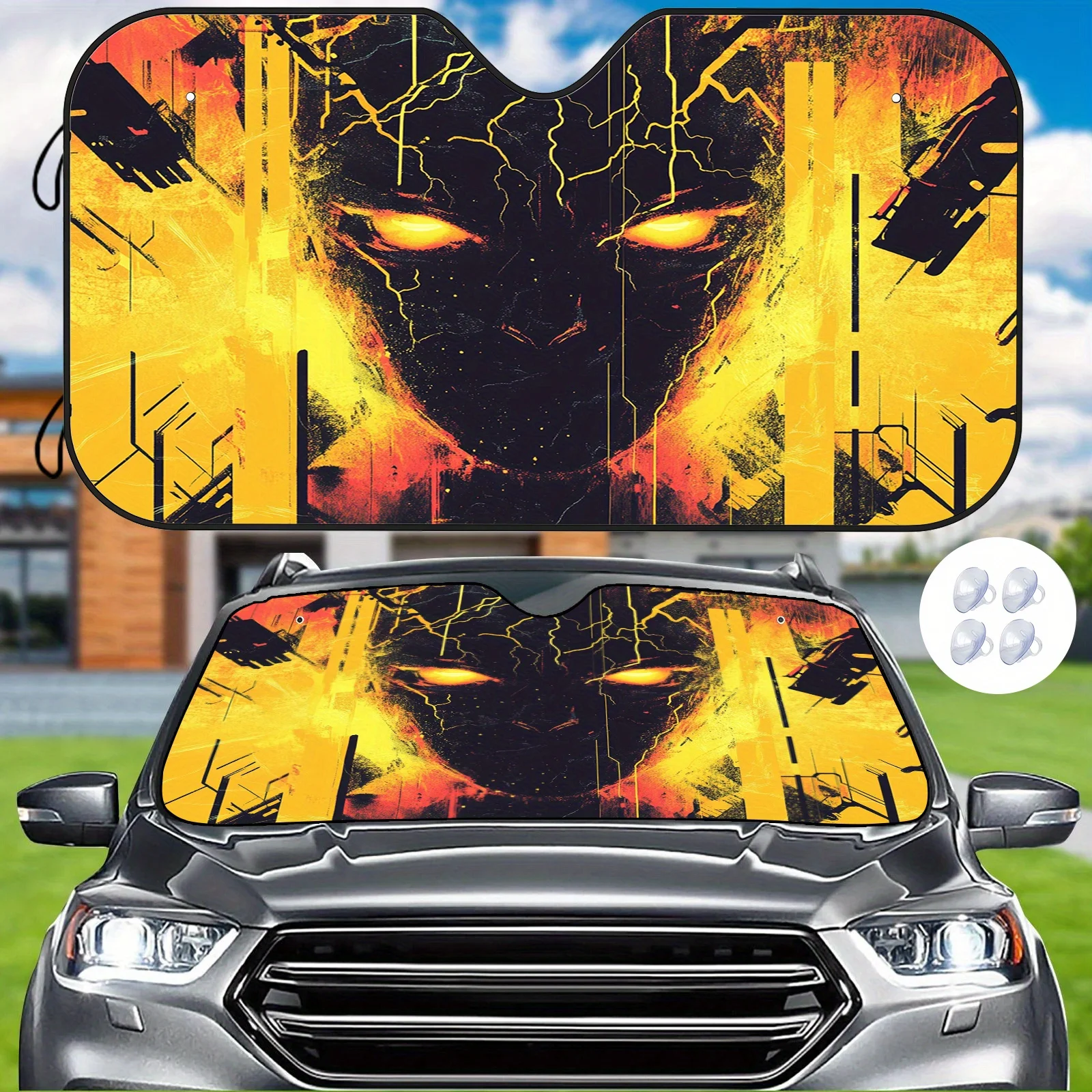 Lightning Tech Pattern Car Sunshade, Heat Insulation And Scratch Resistant, Stabilizes Interior Temperature With Installation Su