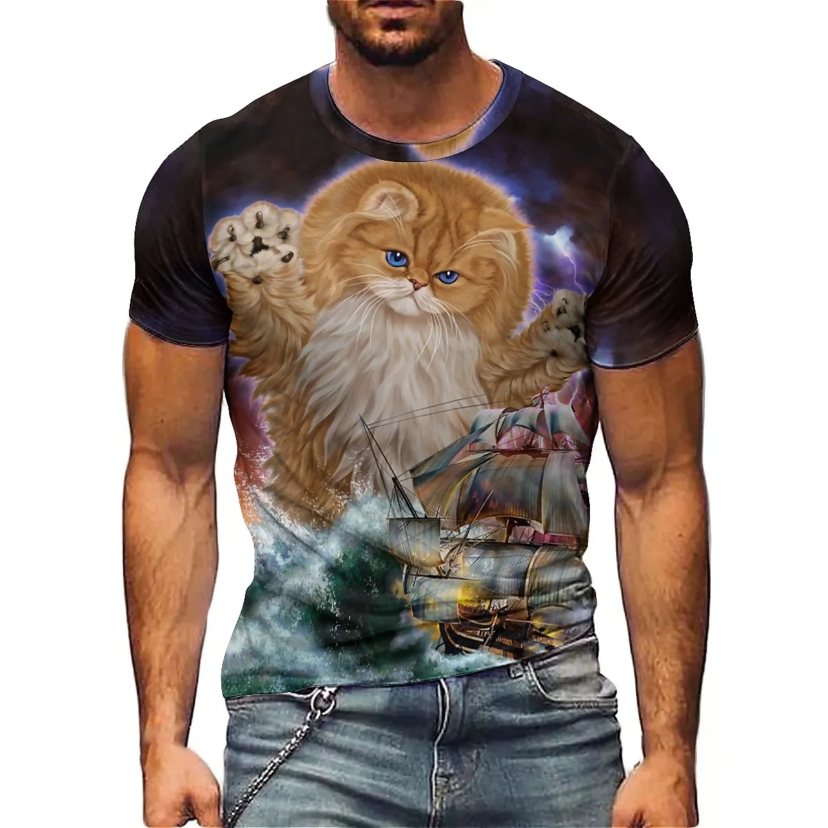 Men's 3D Printed Short-Sleeved T-Shirts for Camping Parties, Made of Soft and Comfortable