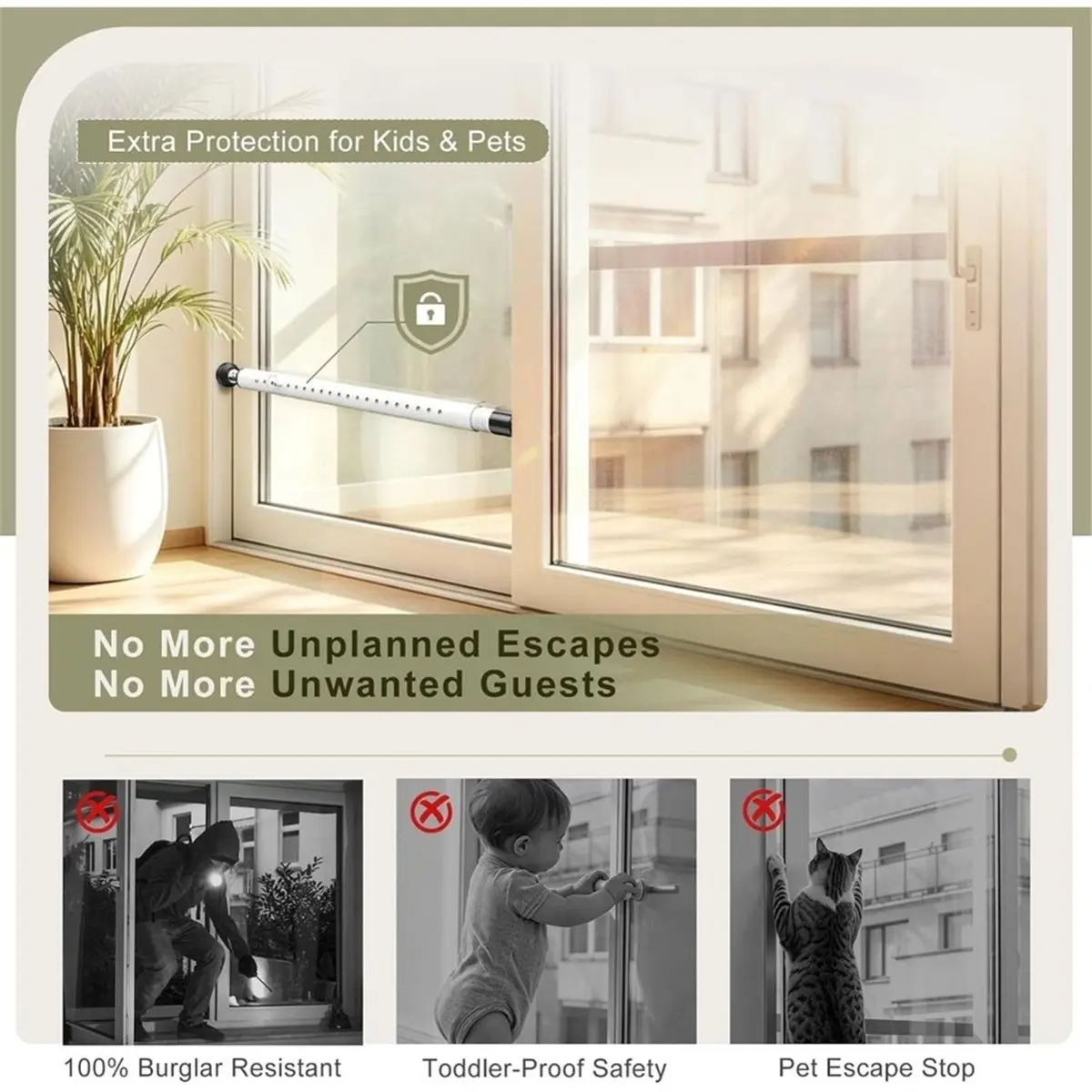 Sliding Door Security Bar,17-50in Adjustable Window Security Bar,Lock Bar Fits Patio Doors and Sliding/Vertical