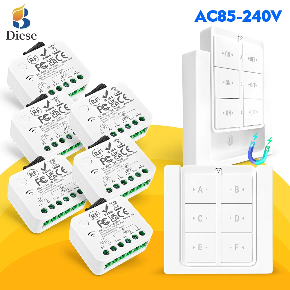 RF433mhz Wireless remote control light switch relay AC110V 220V 2-way control with delay function for smart home lamp Fan light