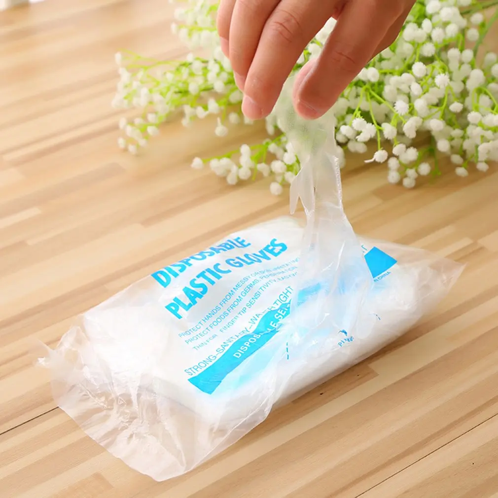 Sarung tangan sekali pakai 100Pcs, sarung tangan katering kelas makanan plastik transparan perlengkapan Restoran Dapur makan Aksesori peralatan makan