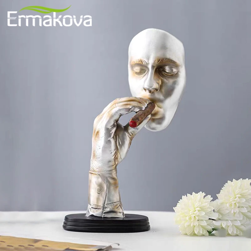 ERMAKOVA Retro Smoker Figurine Mediator Abstract Sculpture Creative Man Smoking Cigar Statue Resin Home Office Decoration Gift