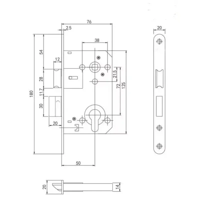 7250B Fireproof Split Lock Body Euro Standard Large Gourd Cylinder Hole 180*20 Stainless Steel Wooden Door Lock