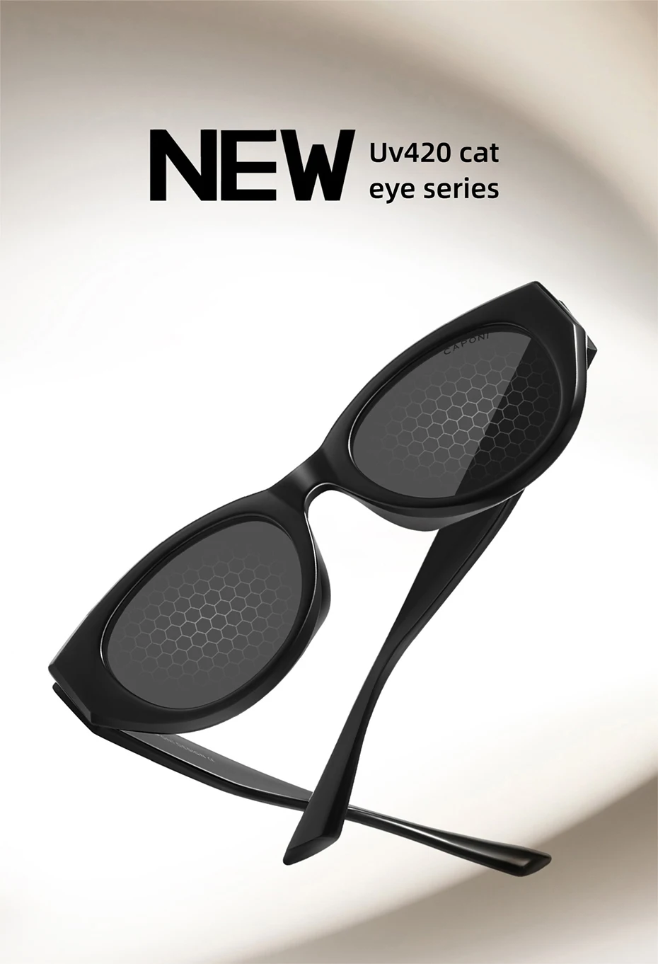 CAPONI Polarisierte Damen-Sonnenbrille mit Katzenaugen-Design, EMS-TR, Outdoor-Mode, Vintage-Design, Marken-Sonnenbrille, UV400, schwarzer Farbton, CP36029 – Detail 3