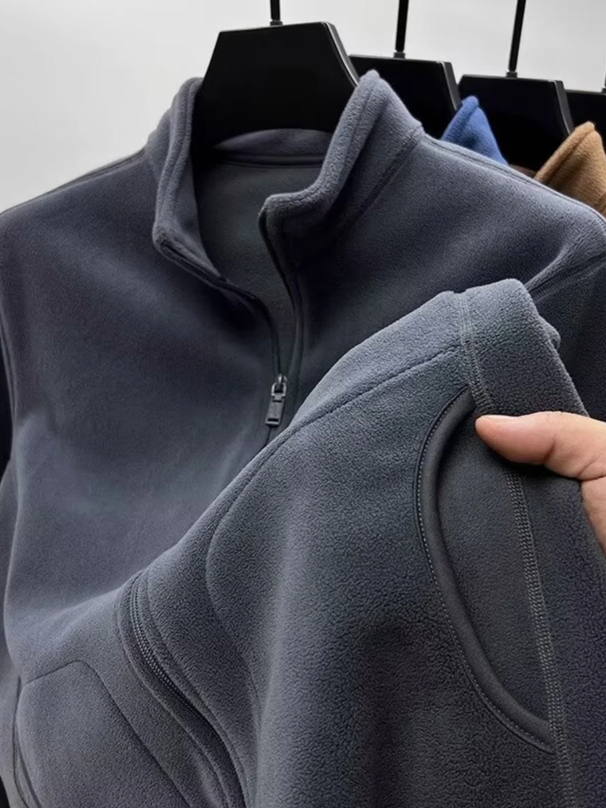 

Men's Double-Sided Fce Zipper Jaet Thiened Warmth Resistant Winter Outerwear Cardigan Sle Casual Long Sve Top
