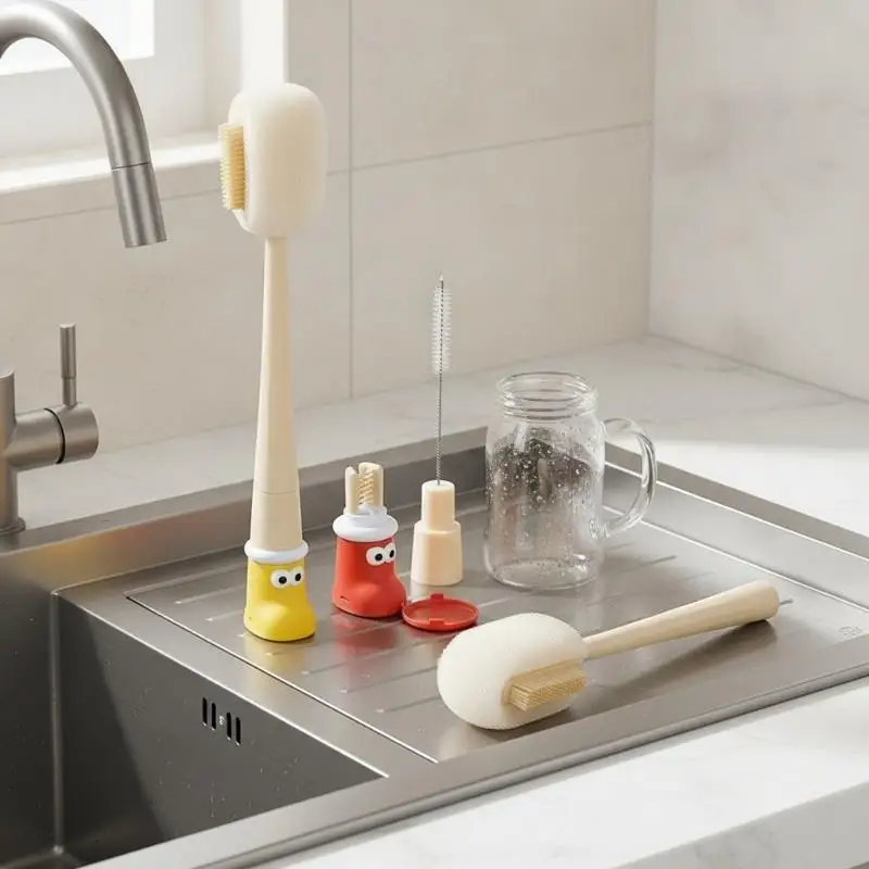 Cute 5 In 1 Multifunctional Bottle Cleaning Brushes Sponge Washing Tool For Narrow Neck Bottles Cups Tumblers
