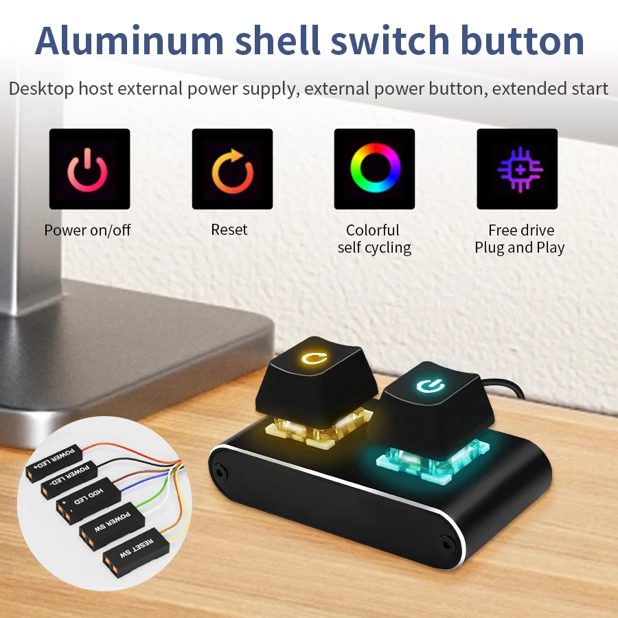 Interruptor de alimentação mecânico de mesa com luz LED Placa-mãe de PC Cabo de extensão de botão liga / desliga de partida externa para escritório doméstico