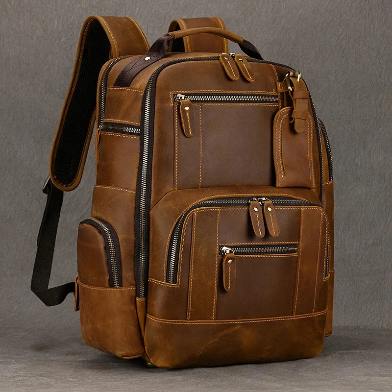 Hot Multifunction Fashion Men Backpack Vintage Leather School Bag Neutral Large Travel Daypack