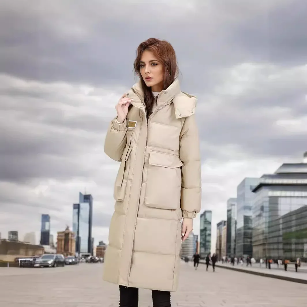 

Women Detachable Hat Cotton Jacket For Mid Long Length Over The Knee Thick Jacket Female Hooded Warm Parkas Coats Women's New