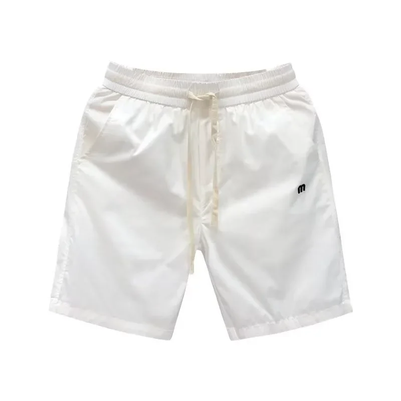Summer New Men's Elastic Waist Casual Pants Versatile Pentagram Pants Ice Silk Shorts Thin Straight Leg Shorts Quick Drying Mid