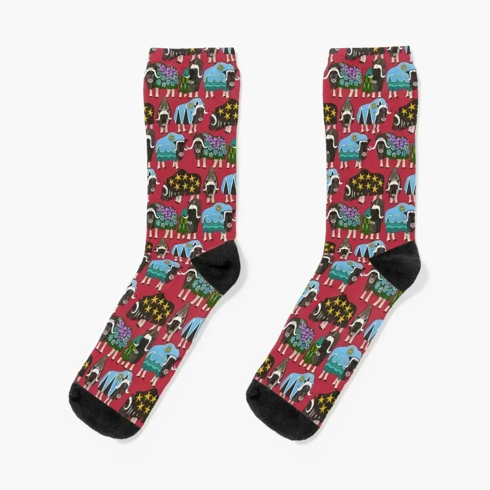 

Alaskan musk ox red Socks gift heated halloween Man Socks Women's