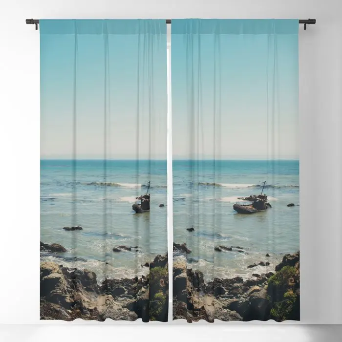 Caycuos Shipwreck Photograph Blackout Curtains 3D Print Window Curtains For Bedroom Living Room Decor Window Treatments