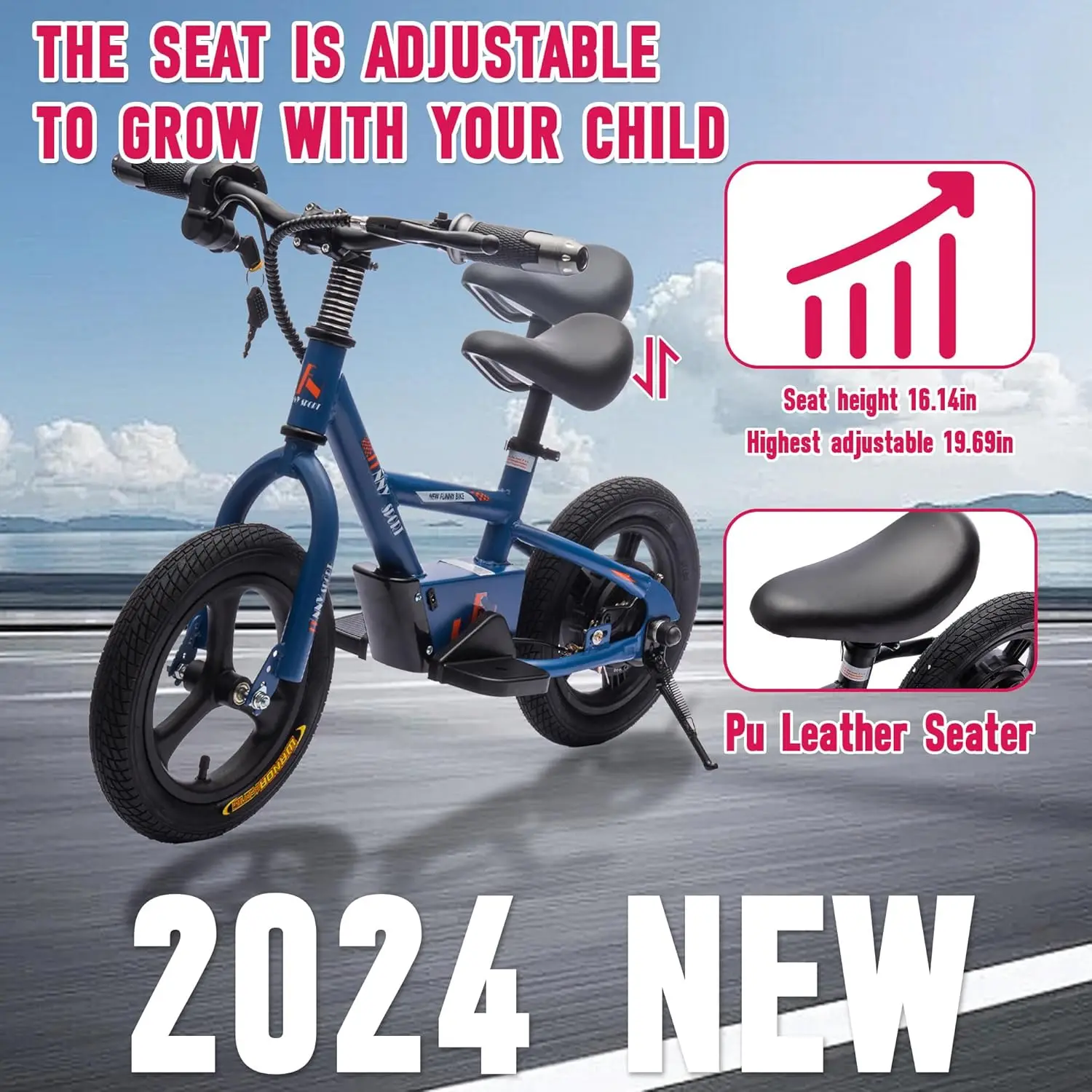 دراجة ترابية كهربائية للأطفال 24 فولت، دراجة نارية كهربائية خفيفة الوزن بقدرة 150 وات مع مقعد PU قابل للتعديل، شاشة عرض طاقة، مفتاح S