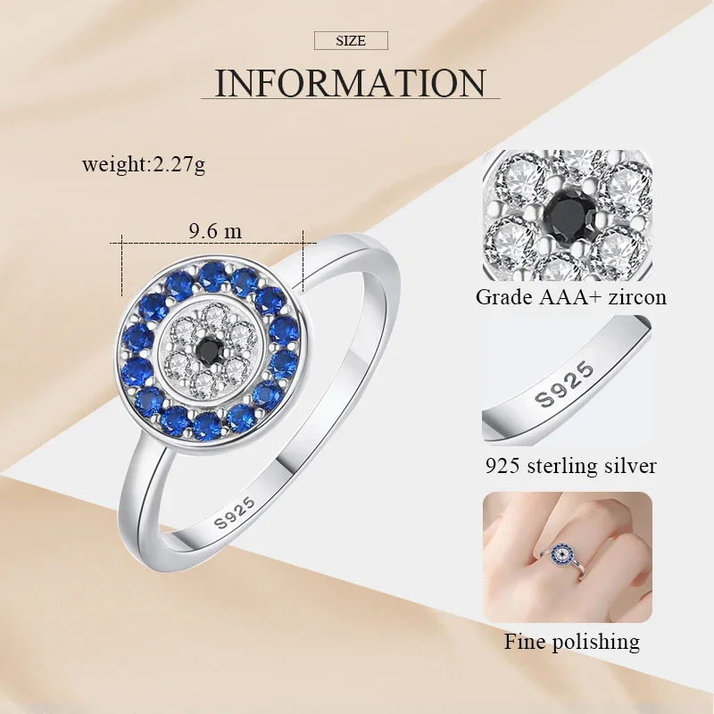 KALETINE Pierścionki z czystego srebra próby 925 dla kobiet Lucky Evil Eye Charm Blue CZ Finger Gold Pierścionki zaręczynowe Biżuteria ślubna dla mężczyzn