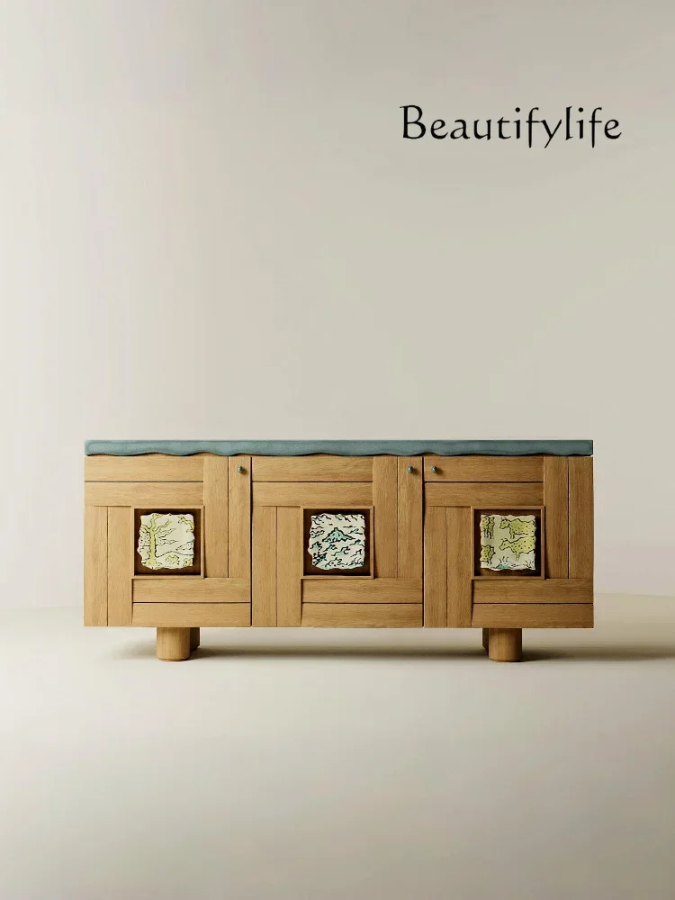 

tR French medieval solid wood chest multi-functional side cabinet designer home retro home modern living room locker