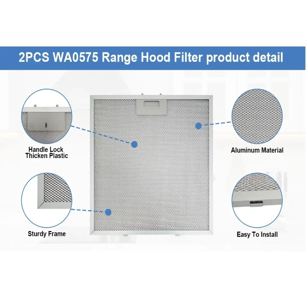2 filtros de repuesto WA0575 para campanas extractoras Vissani de 30 pulgadas, modelos de montaje en pared tipo pirámide, trampa de grasa de malla de aluminio