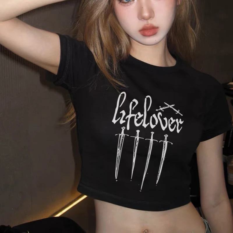 Lifelover Letter Print Vintage Harajuku Tank Top Gothic Y2k 90s hip hop T-Shirt sweetheart Graphic rock Streetwear Punk slim top