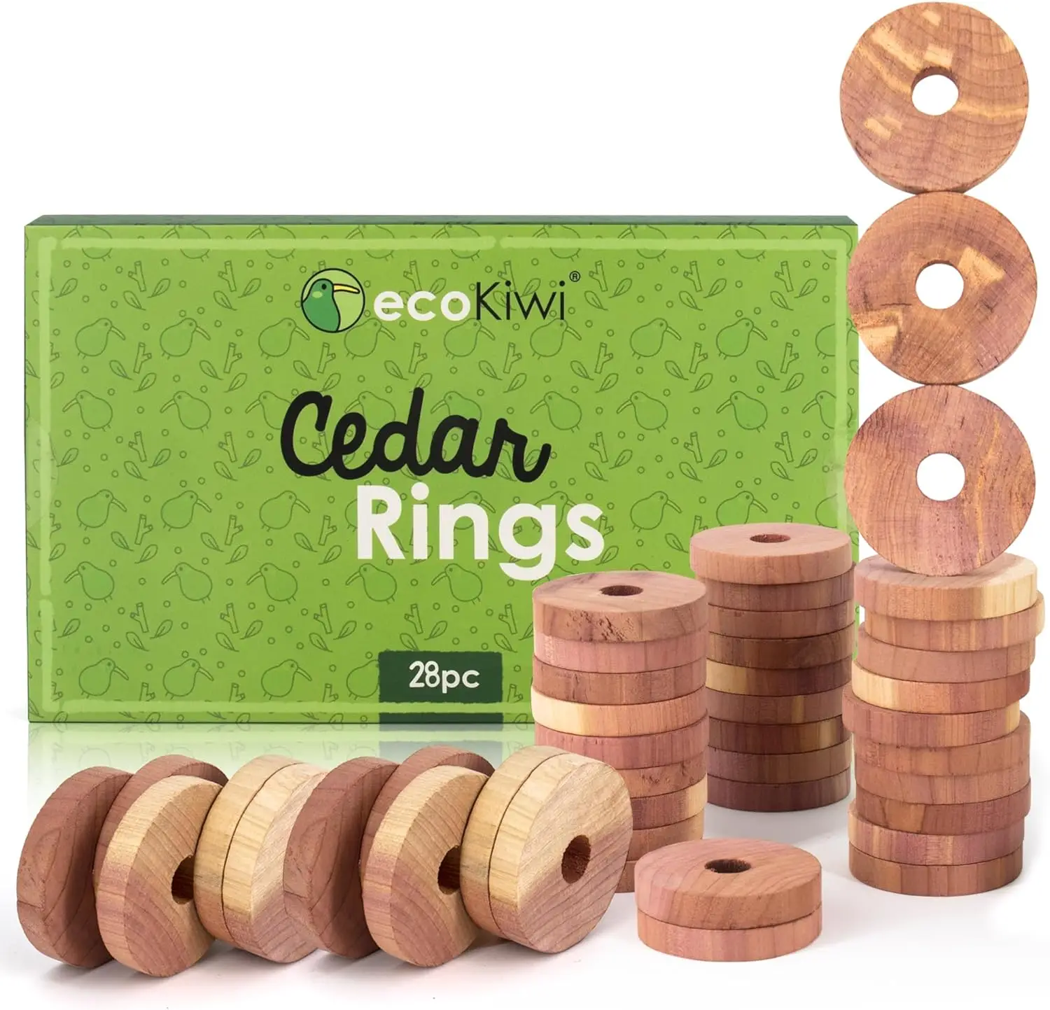 

Natural Cedar Rings for Clothes Storage - 28 Pack, Long-Lasting Freshness