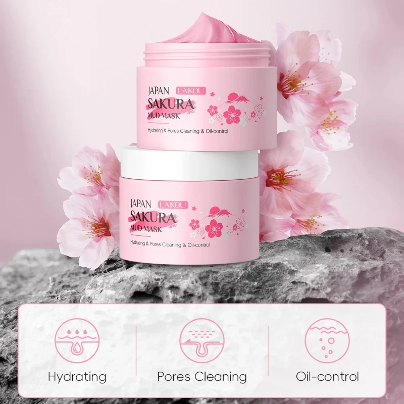 قناع الطين LAIKOU Sakura 25 جرام للتنظيف العميق للرؤوس السوداء، قناع الوجه للتحكم في الزيت