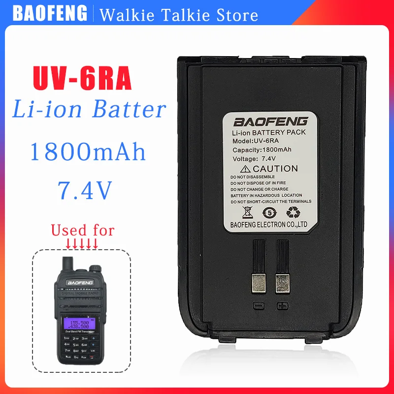 

BAOFENG Original Li-ion Battery 1800mAh 7.4V for Walkie Talkie UV-6RA Portable Two Way Radios BF-UV 6RA Radio Extra Battery