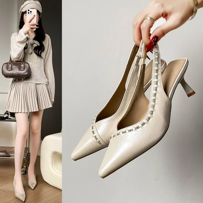 

Pointed Back Hollow Thin Heel High Heels for Women 2026 New Water Diamond Shallow Mouth Temperament Toe Sandals Shoes Women