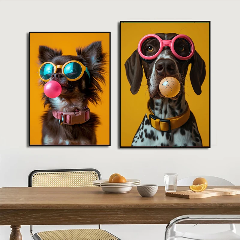 Dog Bubblegum Sunglasses Posters and Prints Samoyed French Bulldog Pomeranian Canvas Painting Wall Art Picture Room Home Decor