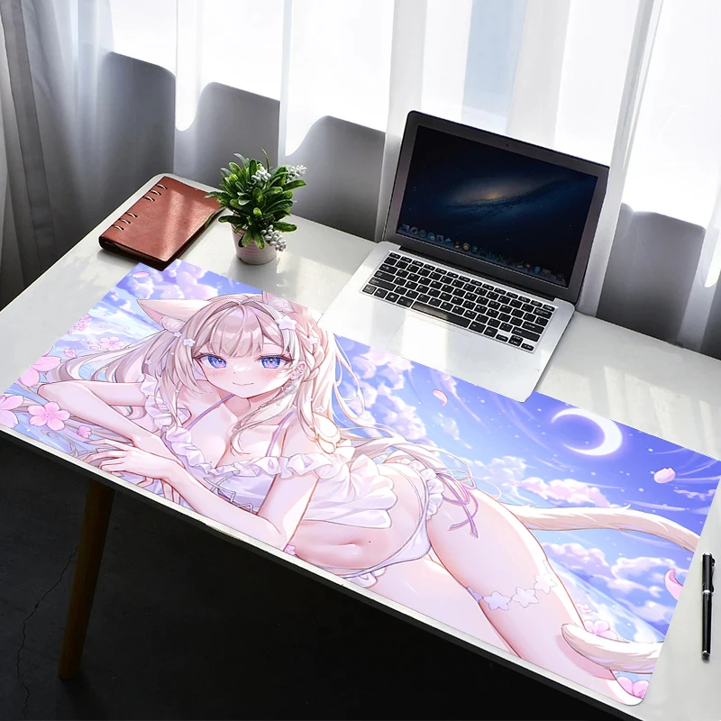 

Mouse Pad Laptop Rubber Extended Desktop Mat Computer Gamer Cat Ears Anime Girl HD Mousepad PC Gaming Accessories Keyboard Pad