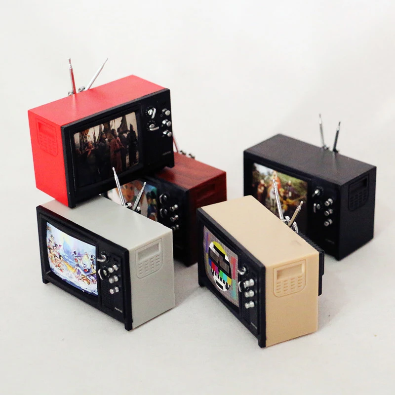 1Pc 1:12 Dollhouse Miniature Television Vintage TV With Picture House Furniture Model Decor Toy