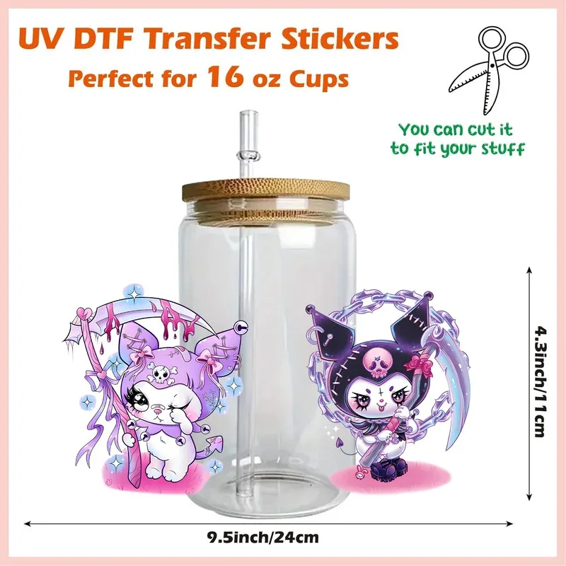 

Cute Vibe Cartoon Series easy peel waterproof DIY Decals 3D transfers uvdtf stickers 16oz uv dtf cup wraps for Libbey Glasses