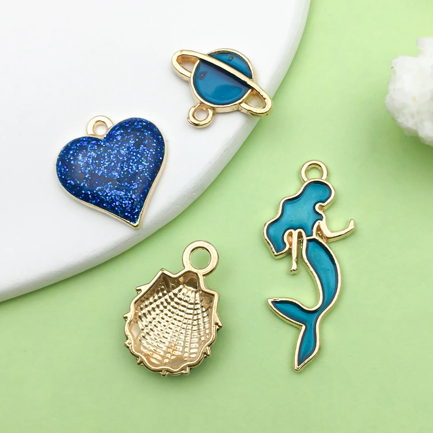 20pcs Dark Blue Enamel Charms Alloy Star, Flowers, Heart Pendants for DIY Bracelet Necklace Jewelry Making Accessories