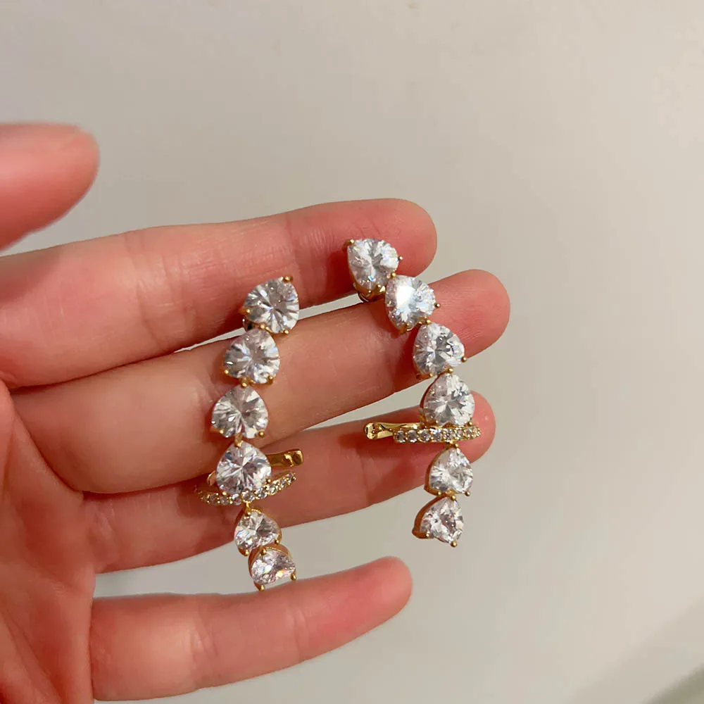 fashion peach heart earrings symmetry elegant women shiny zircon fancy European American popular hot ear jewelry