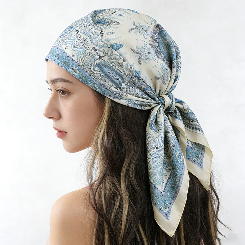 Luxury Printing Silk Square Scarf Women Neck Hair Tie Band Beach Hijab Kerchief Head Headbands Bandana Female Foulard 70cm image 6