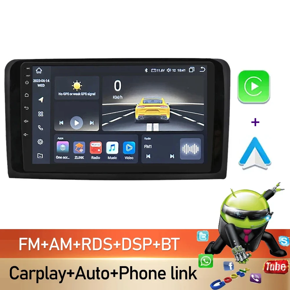 Android 15 Car Radio with Carplay Auto WiFi GPS for Benz M-Class W164 GL-Class X164 ML GL ML350 ML500 GL350 GL450 4G SIM Support