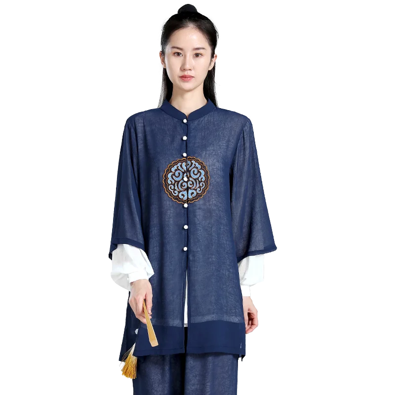 Unisex eleganckie ubrania do sztuk walki Tai Chi Uniform Kung Fu Performance i kostium konkursowy tradycyjny chiński styl niebieski