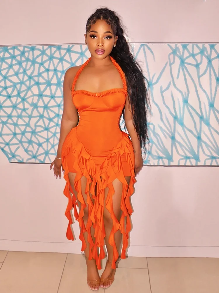 فستان Sisterlinda للخريف للصغار فوق الركبة فستان قصير مثير عالي الشارع M24D55492 فتاة متينة رسن نحيف الانقسام بدون ظهر