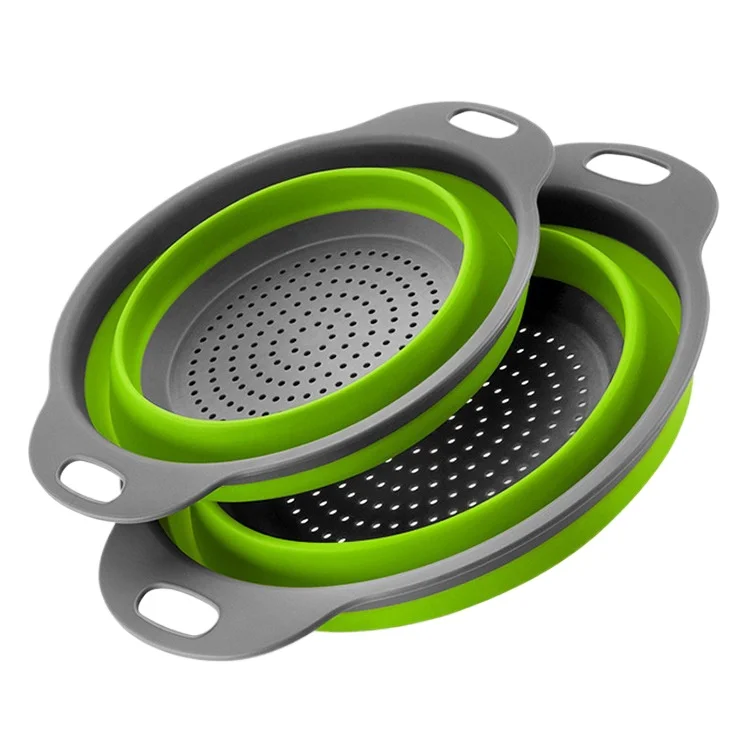 Round Collapsible Drain Basket, 2-Piece Retractable Folding Fruit Basket Set