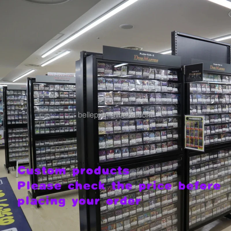 custom.Floor Standing Metal Trading Card Display Collectible Psa Tcg Card , Double Sided and Lockable Acrylic Sliding D