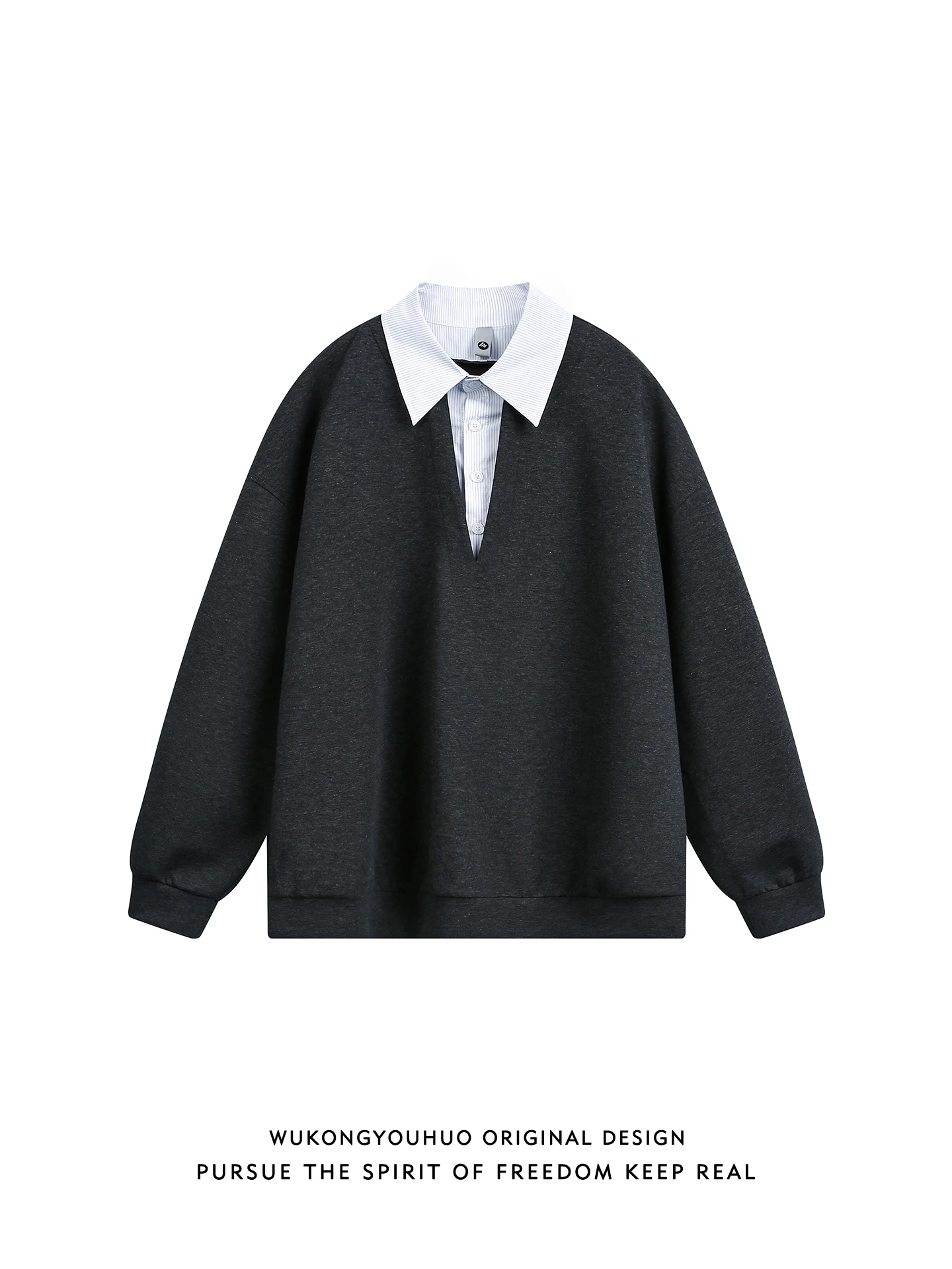 

Autumnal Vintage Color Blo Loose Men's irt Fake Two-Piece Sweatirt Trendy Brand Versatile Base Layer irt