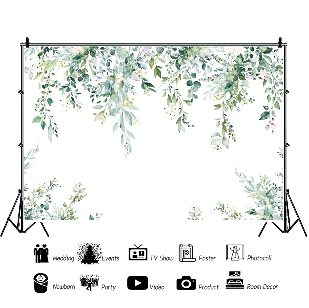 Spring Green Eucalyptus Leaves Branches Greenery Backdrop Photography Outdoor Decor Wedding Birthday Baby Portrait Background