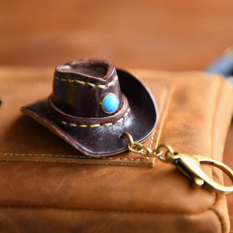 New Arrival Handmade leather mini hat bag pendant Keychain For Man Or Woman Gift