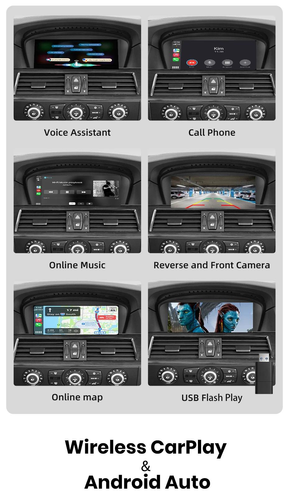 Junsun Wireless CarPlay Android Auto Interface Adapter Für BMW 3/5 Serie E60 E61 E62 E63 E90 E91 E92 E93 CCC/CIC MirrorLink – Detail 2
