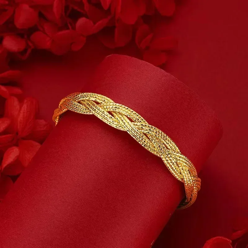 24k real gold 999 yellow gold bohemian flash bracelet luxurious light luxury open all-match bracelet