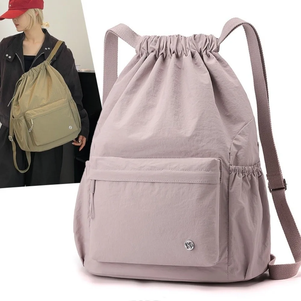 

Fashion Large Capacity Sports Backpack Drawstring Closure Solid Color String Bag Lightweight Waterproof Sackpack Swim Use