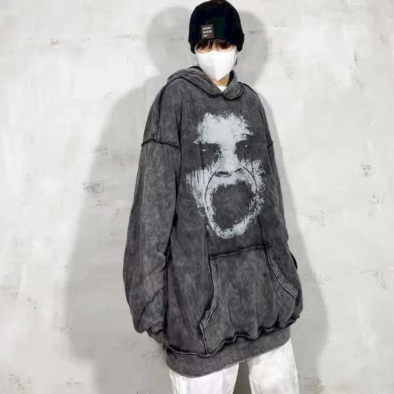 Oversized Hoodies for Women Men Transparent Ghost Face Hoodie Loose Dark Hooded Jacket Autumn Winter Tops Hip Hop Bizarre Trendy